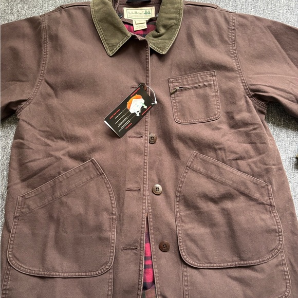 L.L. Bean Vintage Women’s Chocolate Brown Barn Field Jacket Green Corduroy Trim - Picture 5 of 7